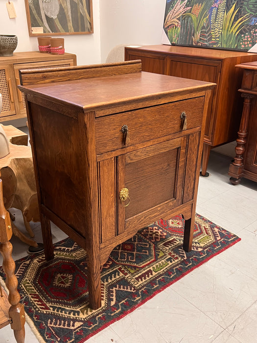 Vintage English Oak Wood Cabinet with Arts and Crafts and Mission Design Elements