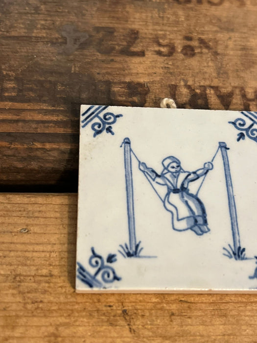 Vintage Hand Painted Delfts Blawe Ceramic Tile With Old Dutch Children’s Games. (Online purchase only (