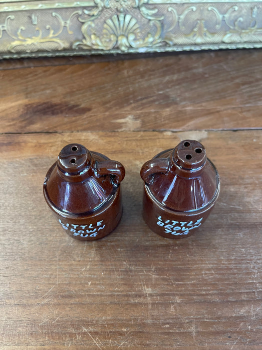 Mid-Century Ceramic "Little Brown Jug" Salt and Pepper Shakers - Japan
