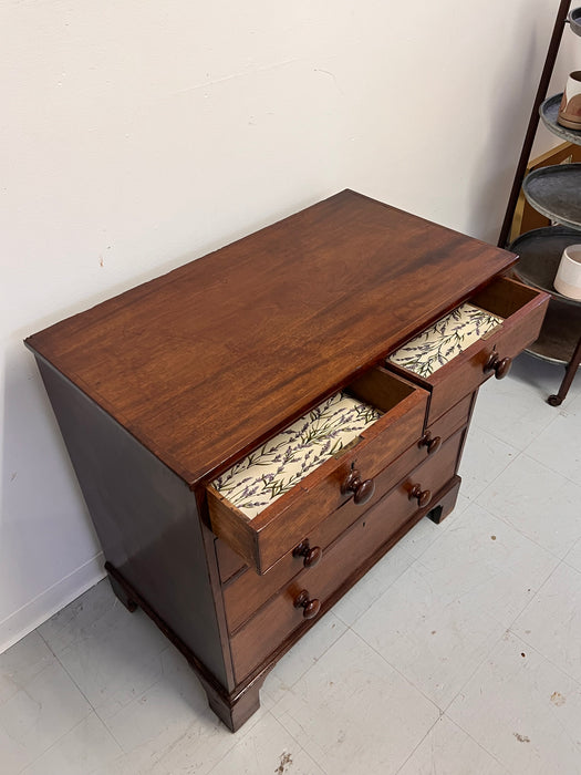 Antique 5-Drawer Georgian Chest Dresser Mahogany Solid Turned Wood Handles, Mid-Late 19th Century, UK Import