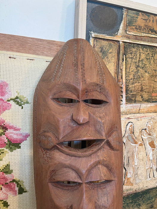 Vintage handmade wood double face abstract decorative Mask