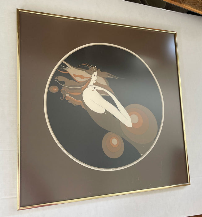 Vintage Signed and Framed John Luke Eastman Lithograph Print of Woman. Circa 1975. Abstract Figurative.