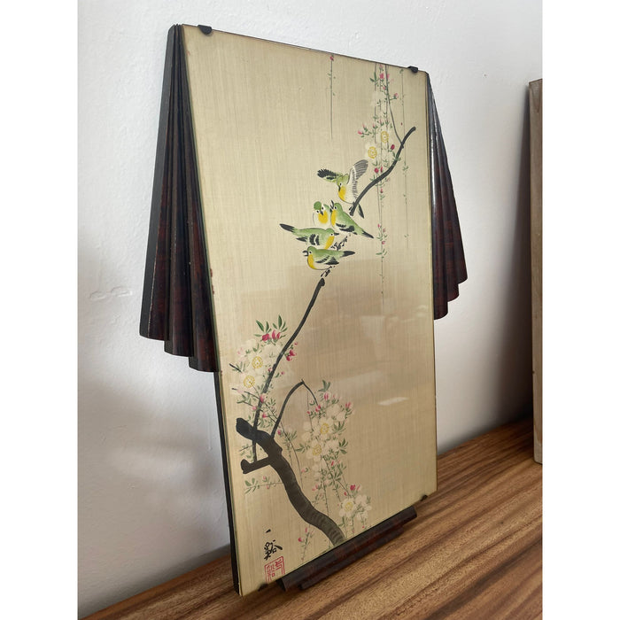 Birds on Branch Scene Silk Painting With Art Deco Frame