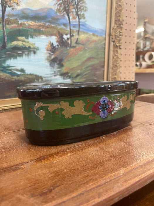 Vintage Ceramic Oval Pot Hand Painted . Import From Holland.