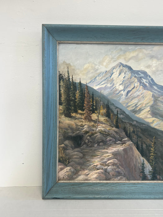 Framed Signed and dated Vintage Painting depicting a Serene mountain forest scene.