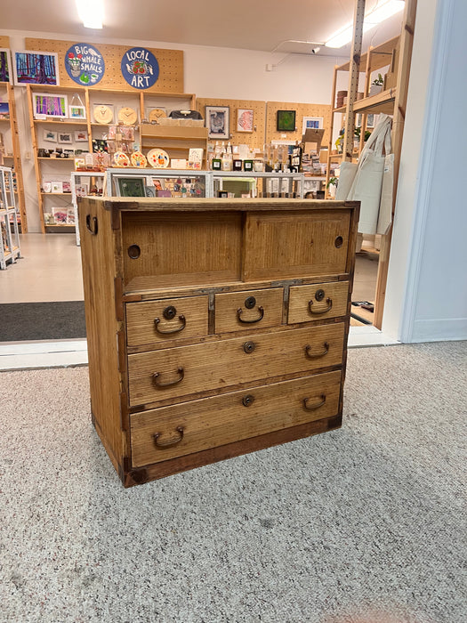 Antique Japanese Ko Tansu Small Chest Solid Kiri Wood Original Hardware