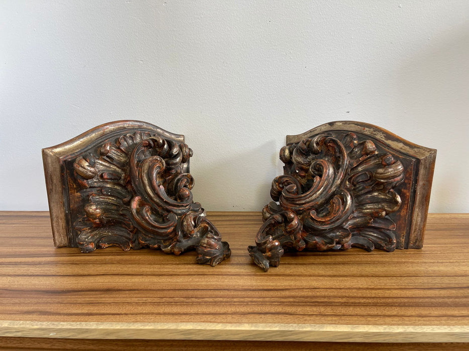 Vintage Pair of Hand Carved Wooden Wall Self or Corbel