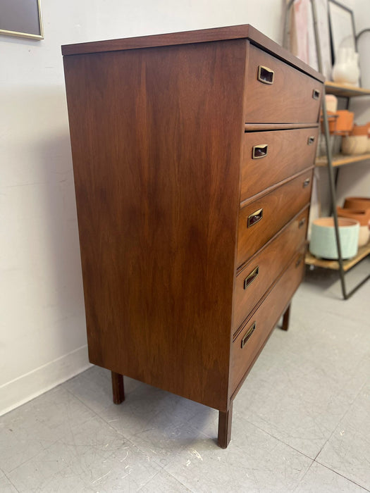 Vintage Walnut Toned Mid Century Modern Four Drawer Dresser