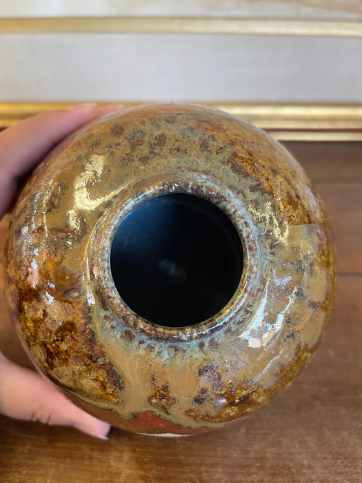 Vintage Studio Pottery Vase, Signed and Dated 1998, Rounded Form with Drip Glaze