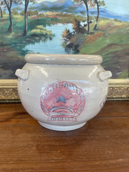 Hand-Painted Vietnamese Studio Pottery Jar Featuring One Hào Currency
Motif, Signed