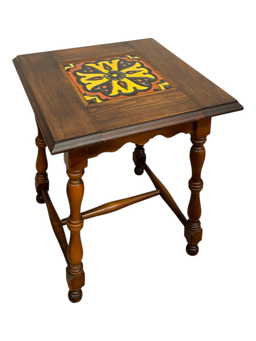 Vintage Tile Top Side Table with Turned legs and Wood Frame