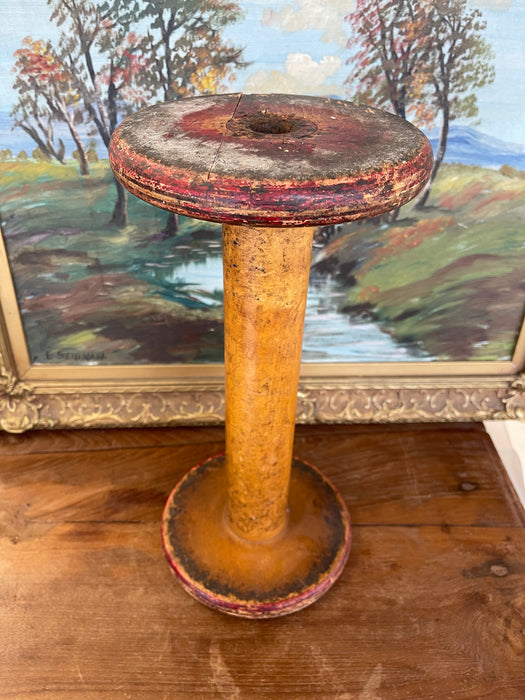 Industrial Wooden Textile Mill Bobbin or Spool with Red Painted Ends