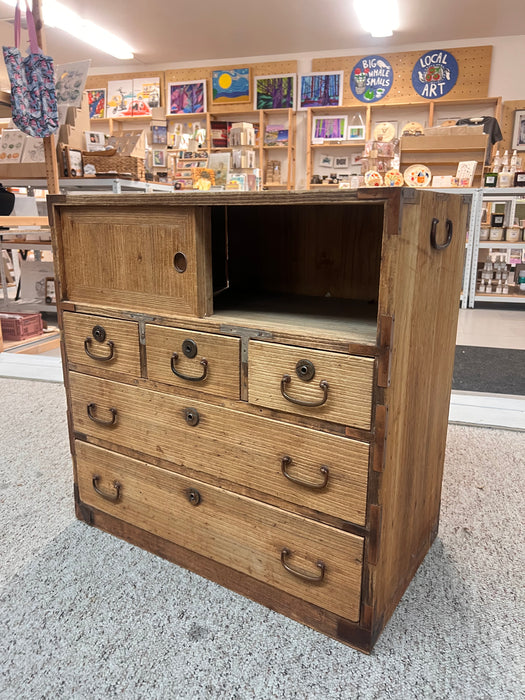 Antique Japanese Ko Tansu Small Chest Solid Kiri Wood Original Hardware