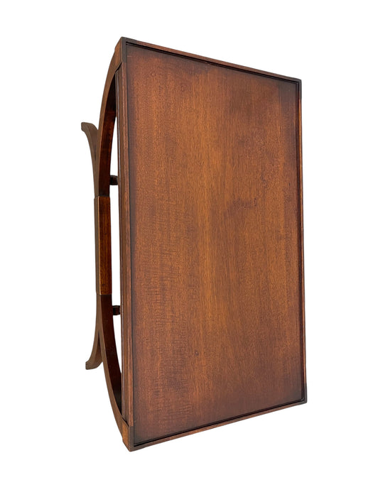 Vintage Neoclassical Style Coffee Table with Removable Glass Top, Curved Saber Legs and Floral Inlay Accents