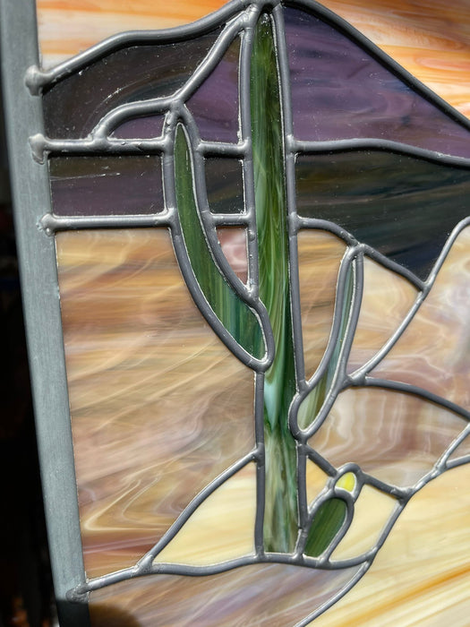 Vintage Stained Glass Wall Art of Scenic Desert Landscape.