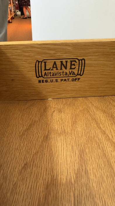 Vintage Mid Century Modern Lane Perception Walnut Lowboy Dresser Credenza with Basketweave Door.