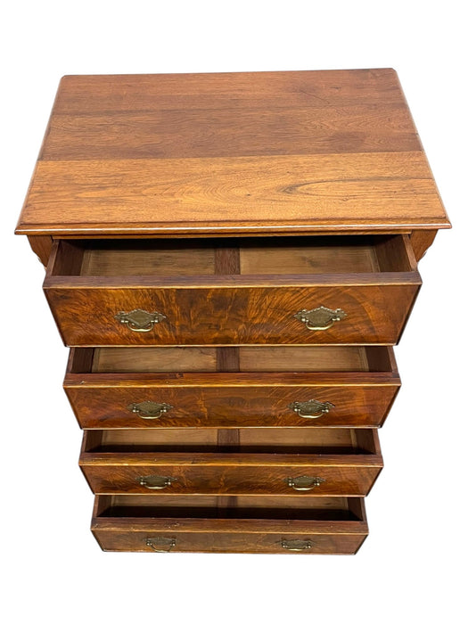 Vintage Four Drawer Chest with Figured Veneer, Dovetailed Drawers and Brass-Toned Hardware UK Import