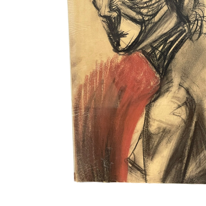 Vintage Charcoal Portrait Drawing of a Woman on Paper, Modern Figurative Artwork