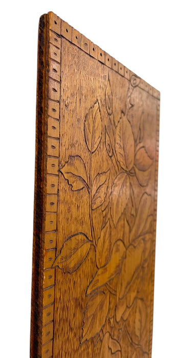 Antique Hand-Carved Floral Wooden Wall Panel with Rose Motif