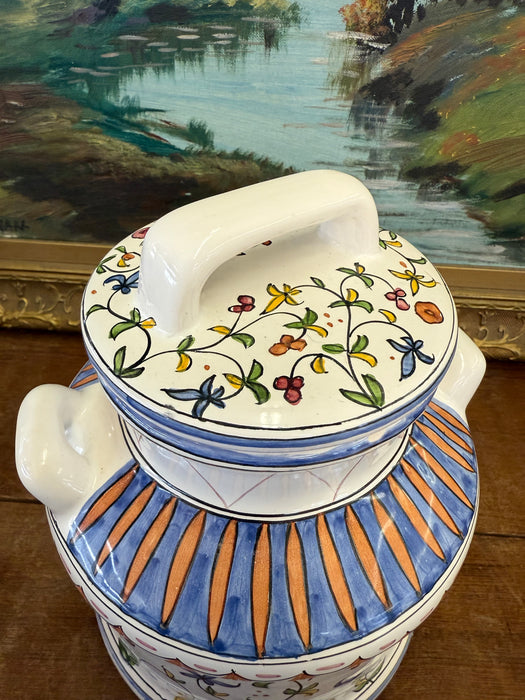 signed Brazilian vintage ceramic floral jar folk style storage(Available by online purchase only)