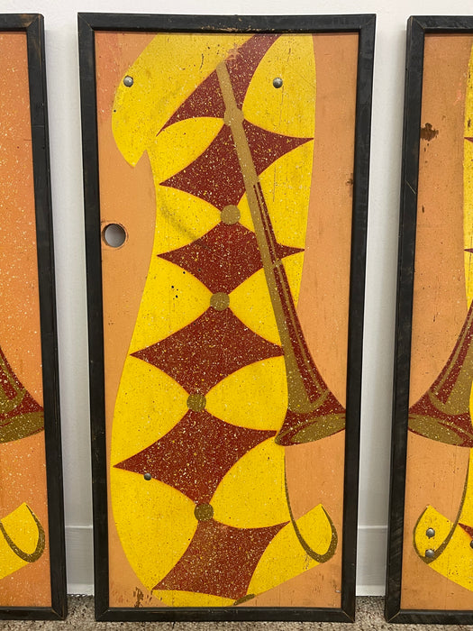 Vintage Mid-Century Modern Geometric Wall Panels, Set of Four, Orange and Yellow Abstract Wall Art