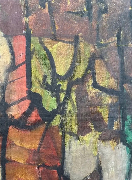 Vintage Mid-Century Modern Abstract Floral Painting by E. Sundt, Signed '57