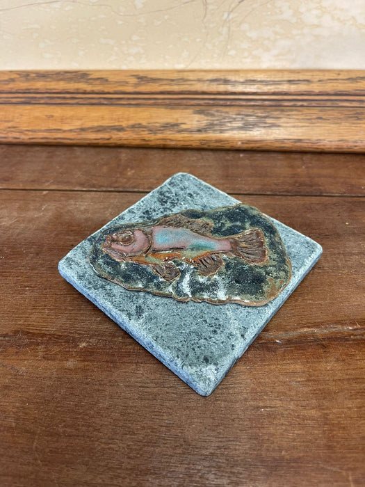 Vintage Tile Decorative Wall Art With Fish Motif.