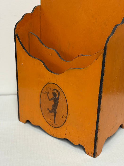 Aged Vintage Magazine Holder with Greek inspired Motif