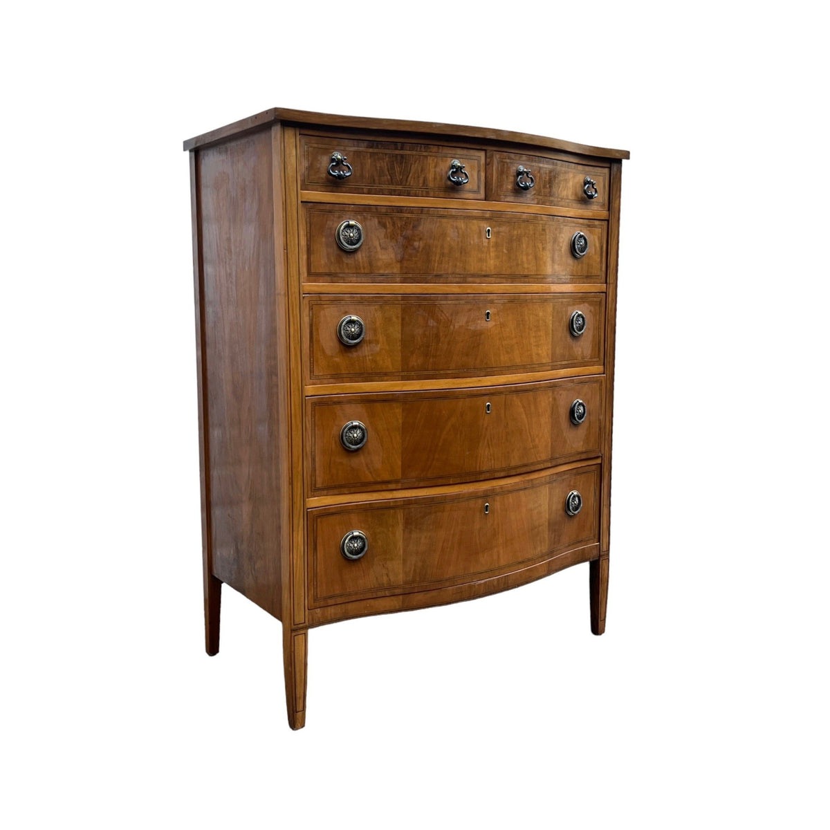 Antique 6 Drawer Dresser Dovetail Solid Wood Drawers With Burl Veneer — Big Whale Consignment
