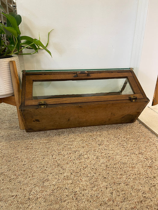 Antique Alfred Noack Oak and Glass Countertop Display Case with Brass Hardware, Oakland California Maker