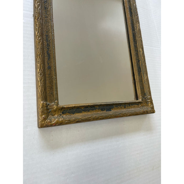 Antique Arched Sculpted Wood Frame Mirror With Floral Etching.
