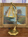 Antique Arts and Crafts Brass and Slag Stained Glass Lamp c.1910 by Salo Metal Arts Company