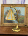 Antique Arts and Crafts Brass and Slag Stained Glass Lamp c.1910 by Salo Metal Arts Company
