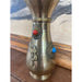 Antique Decorative Brass Bejeweled Vase Red and Blue Accents