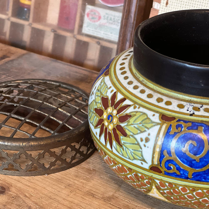 Antique Floral Dutch Ceramic Vase With Detachable Top Dated 1846(Available by online purchase only)