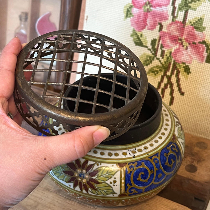 Antique Floral Dutch Ceramic Vase With Detachable Top Dated 1846(Available by online purchase only)