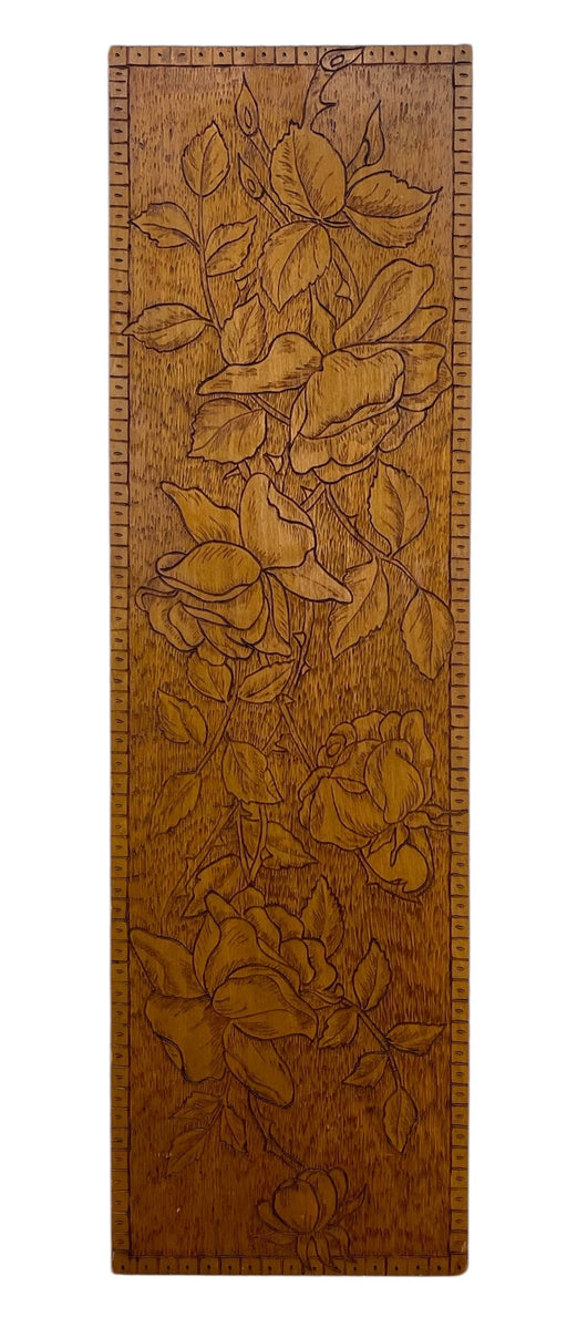 Antique Hand-Carved Floral Wooden Wall Panel with Rose Motif