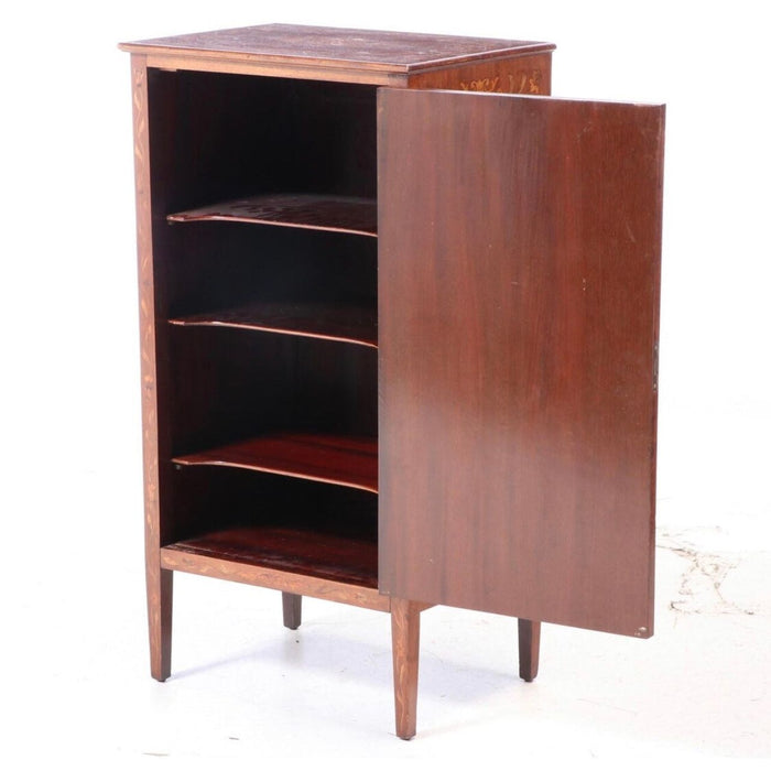 Antique Mahogany Wood Early 20th Century Record Sheet Music Cabinet Edwardian Hand Painted with Key Included (Available by Online Purchase Only)