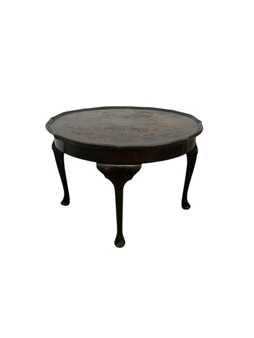 Antique Queen Anne Style Round Low Table with Scalloped Gallery Edge and Cabriole Legs