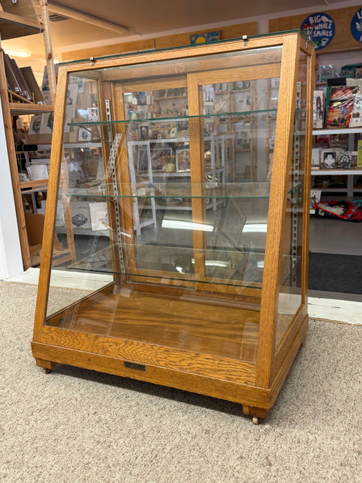 Antique Retail Oak Display Cabinet from Wells Butchers’ Supply Co. Seattle, Slanted Glass Showcase