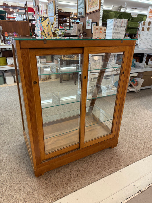 Antique Retail Oak Display Cabinet from Wells Butchers’ Supply Co. Seattle, Slanted Glass Showcase