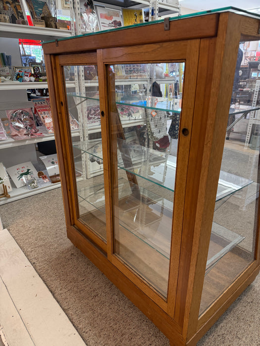 Antique Retail Oak Display Cabinet from Wells Butchers’ Supply Co. Seattle, Slanted Glass Showcase
