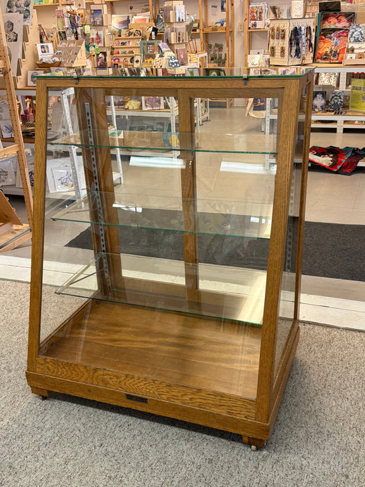 Antique Retail Oak Display Cabinet from Wells Butchers’ Supply Co. Seattle, Slanted Glass Showcase