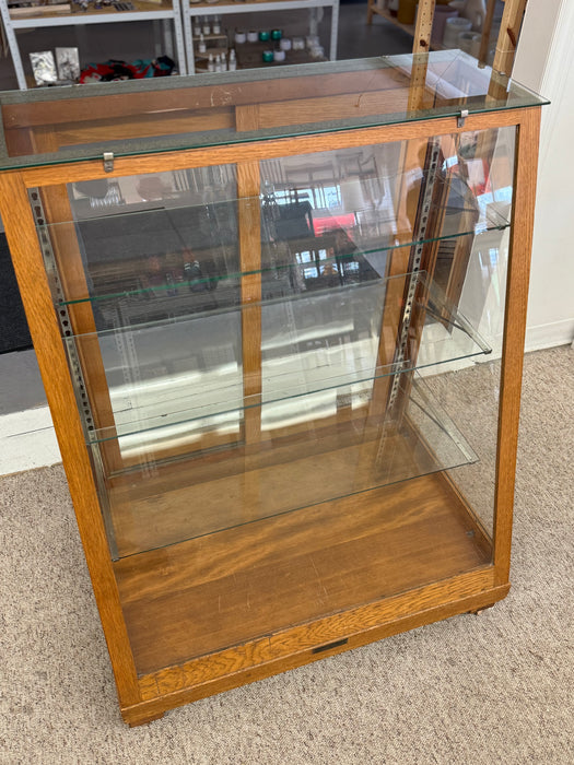 Antique Retail Oak Display Cabinet from Wells Butchers’ Supply Co. Seattle, Slanted Glass Showcase