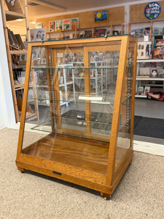 Antique Retail Oak Display Cabinet from Wells Butchers’ Supply Co. Seattle, Slanted Glass Showcase