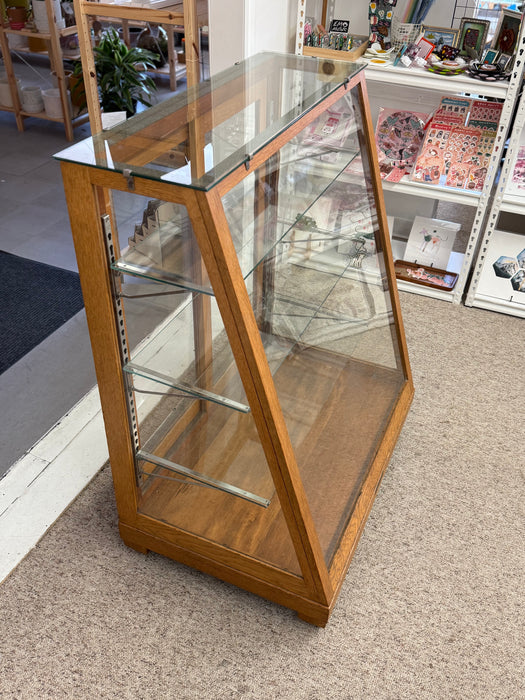 Antique Retail Oak Display Cabinet from Wells Butchers’ Supply Co. Seattle, Slanted Glass Showcase