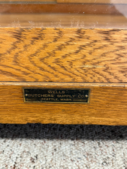 Antique Retail Oak Display Cabinet from Wells Butchers’ Supply Co. Seattle, Slanted Glass Showcase