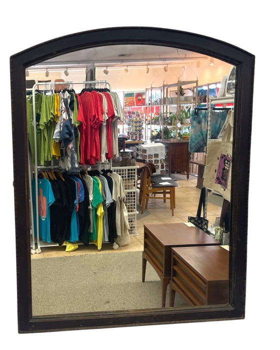 Antique Wall Mirror with Arched Top and Carved Wood Frame