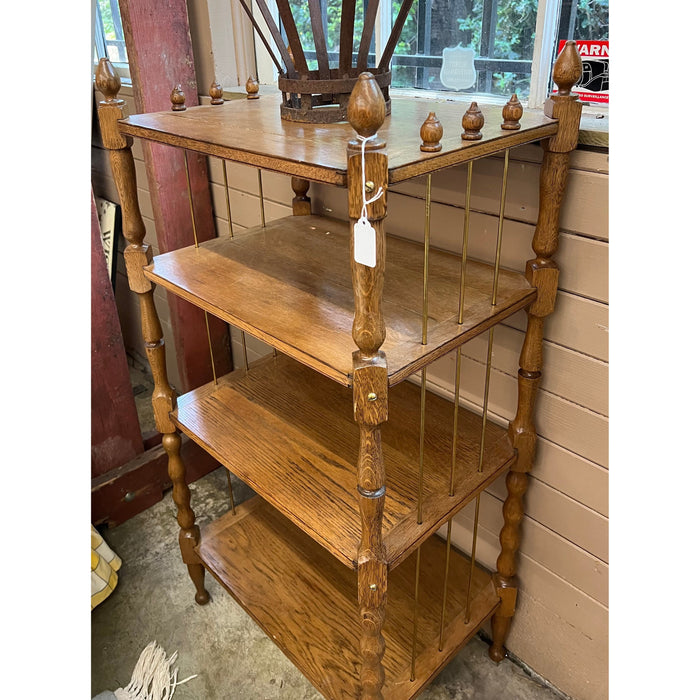 Antique Wood Turned Bookshelf or Bookcase Metal Accents Fixed Shelves
