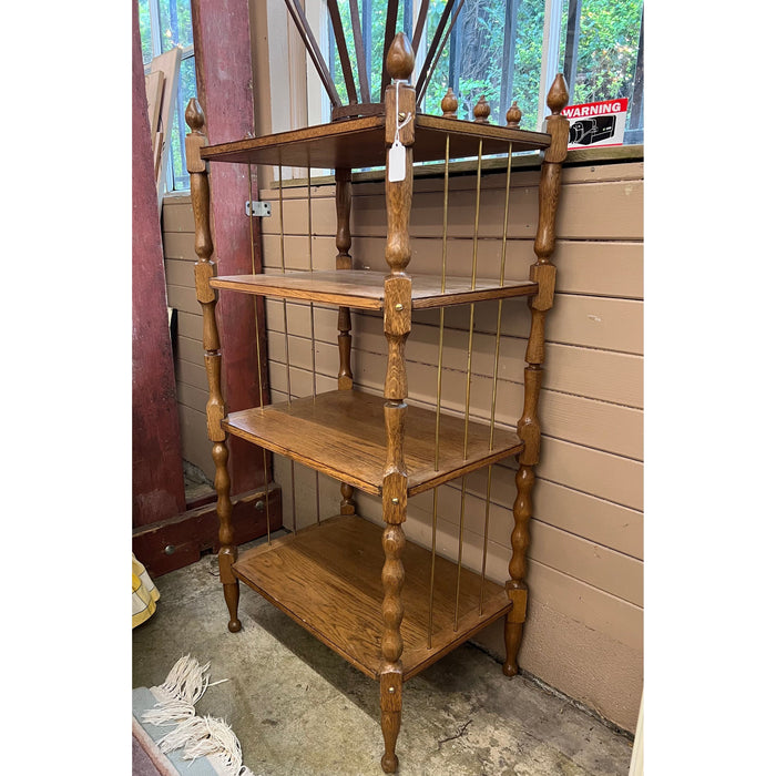 Antique Wood Turned Bookshelf or Bookcase Metal Accents Fixed Shelves